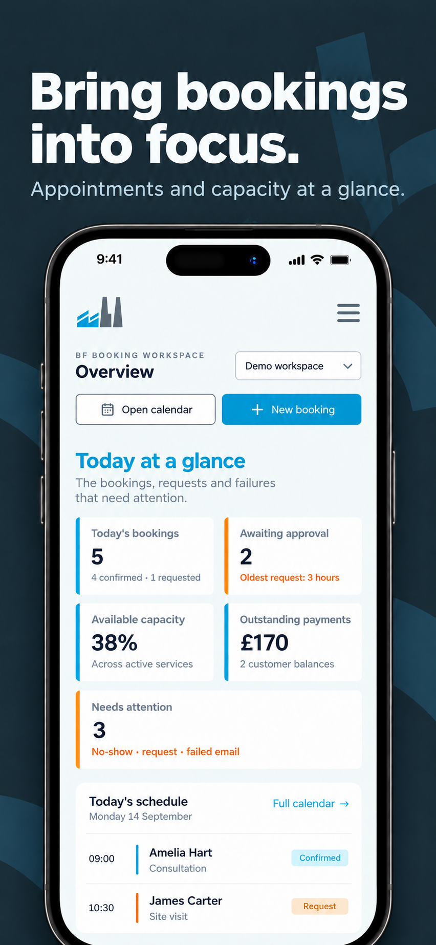 Business Factory Booking dashboard