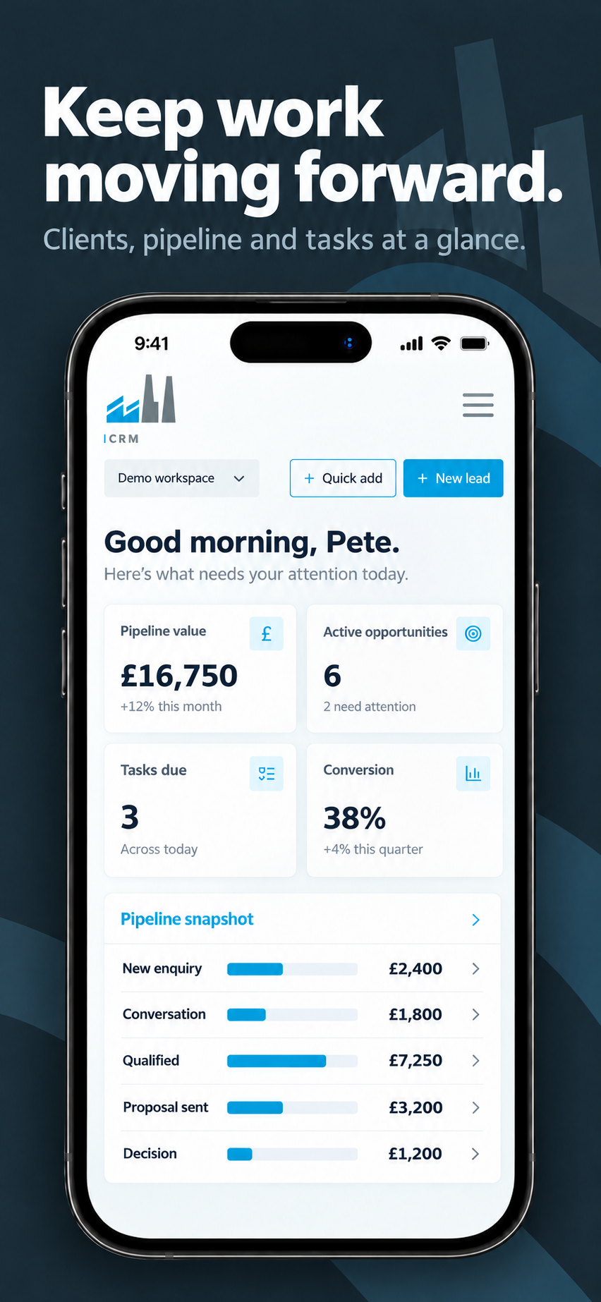 Business Factory CRM dashboard