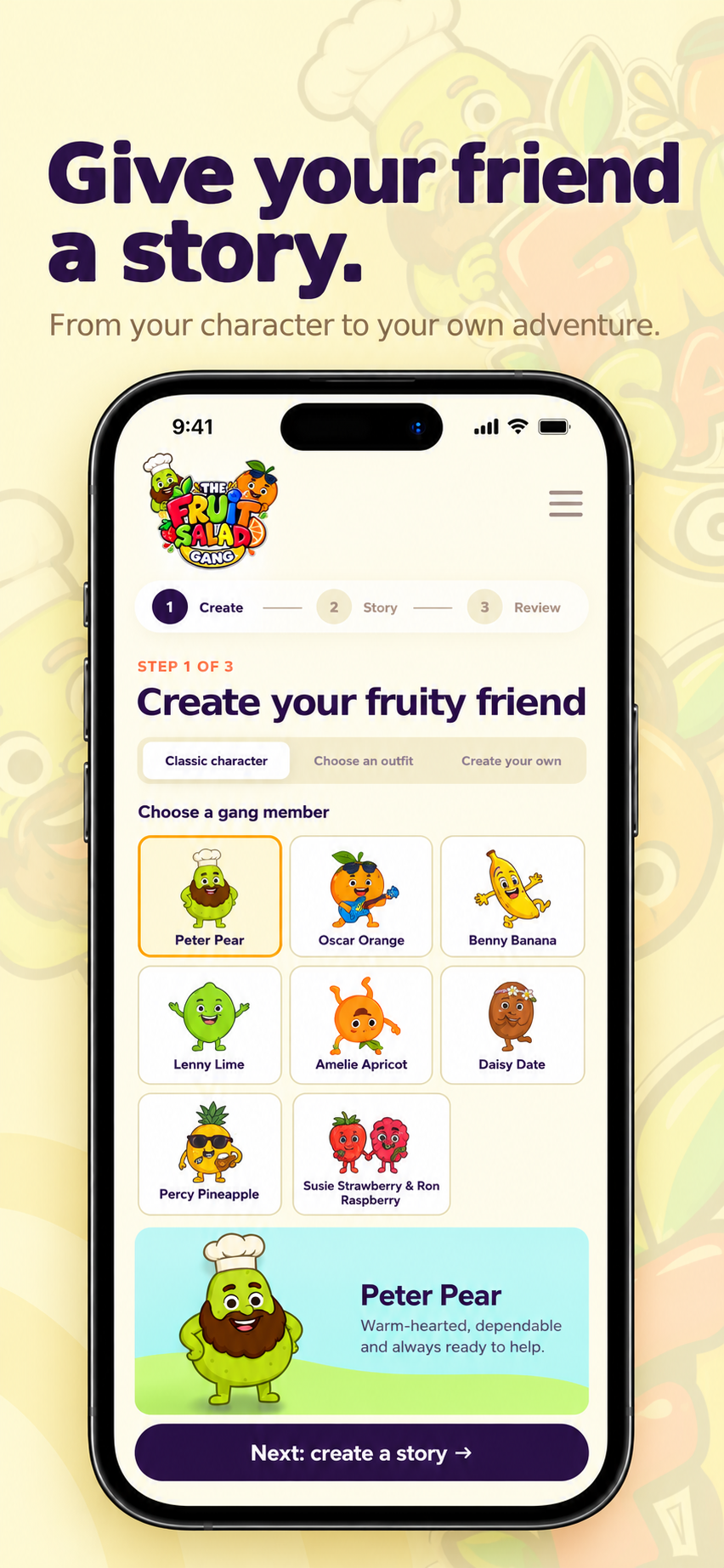 Fruit Salad Gang story progression screen