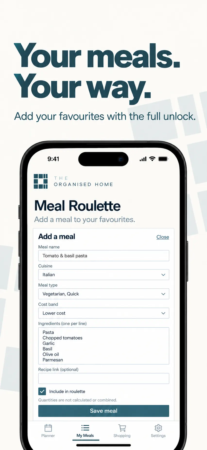 Placeholder alt. Your meals, your way