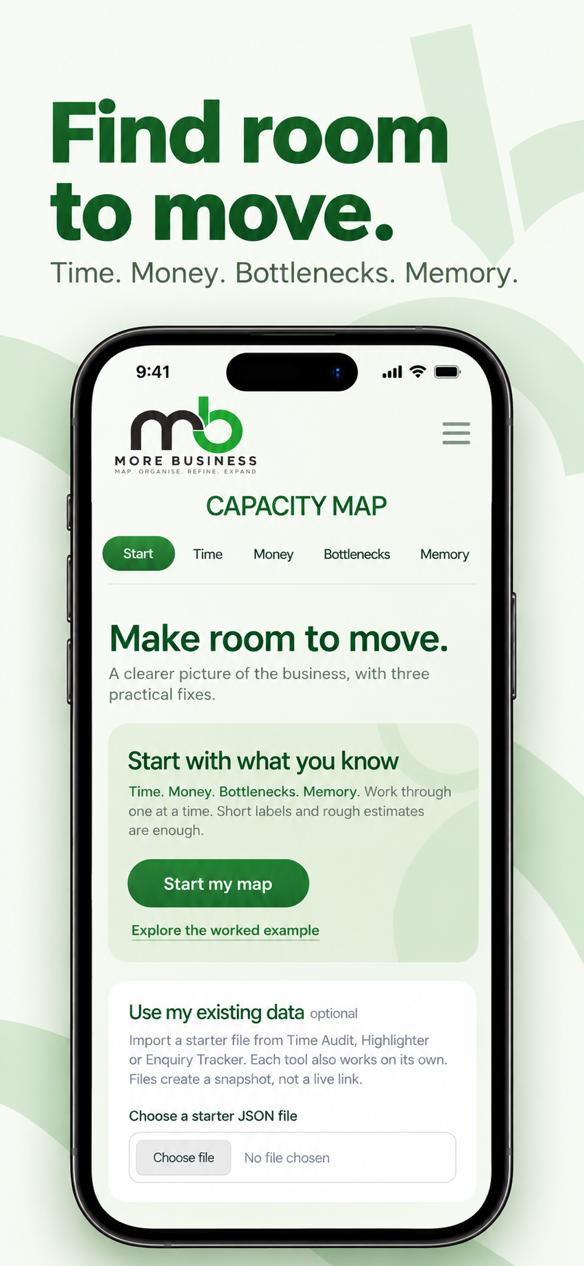 MORE Capacity Map start screen