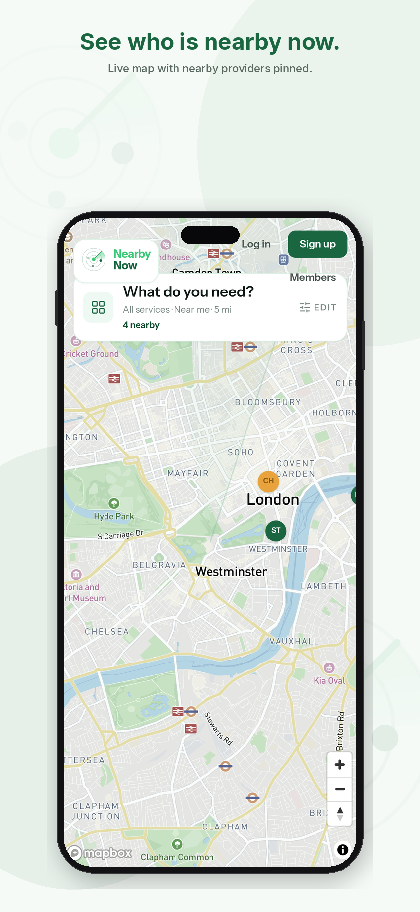 NearbyNow live map with nearby providers