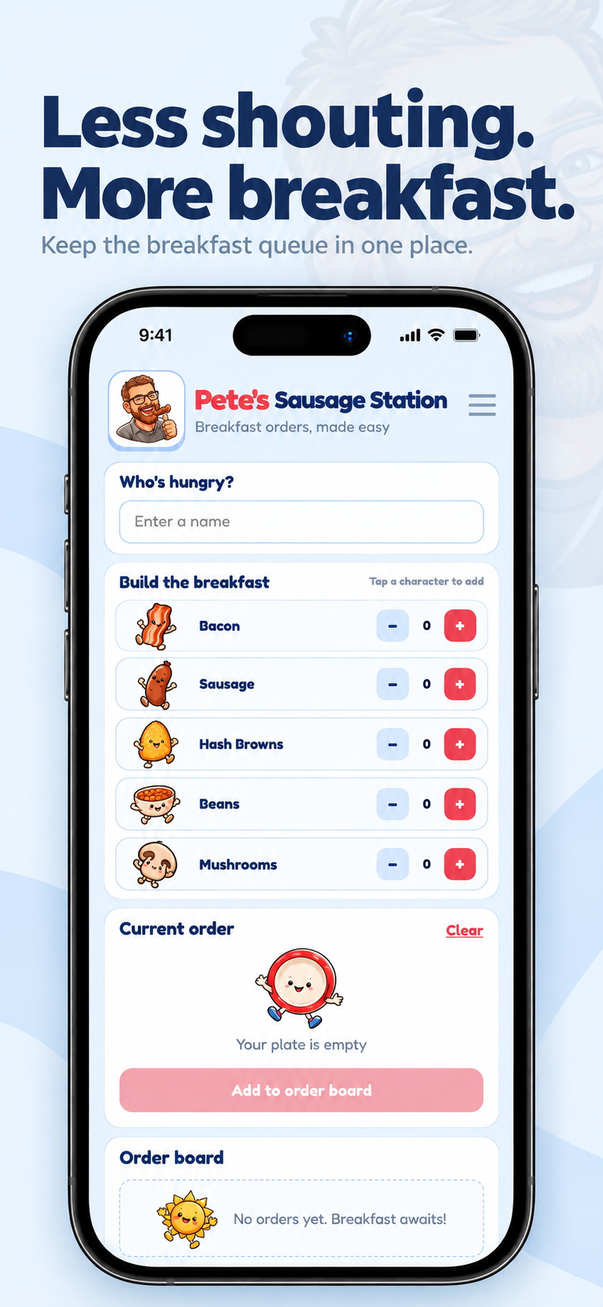 Pete's Sausage Station order board