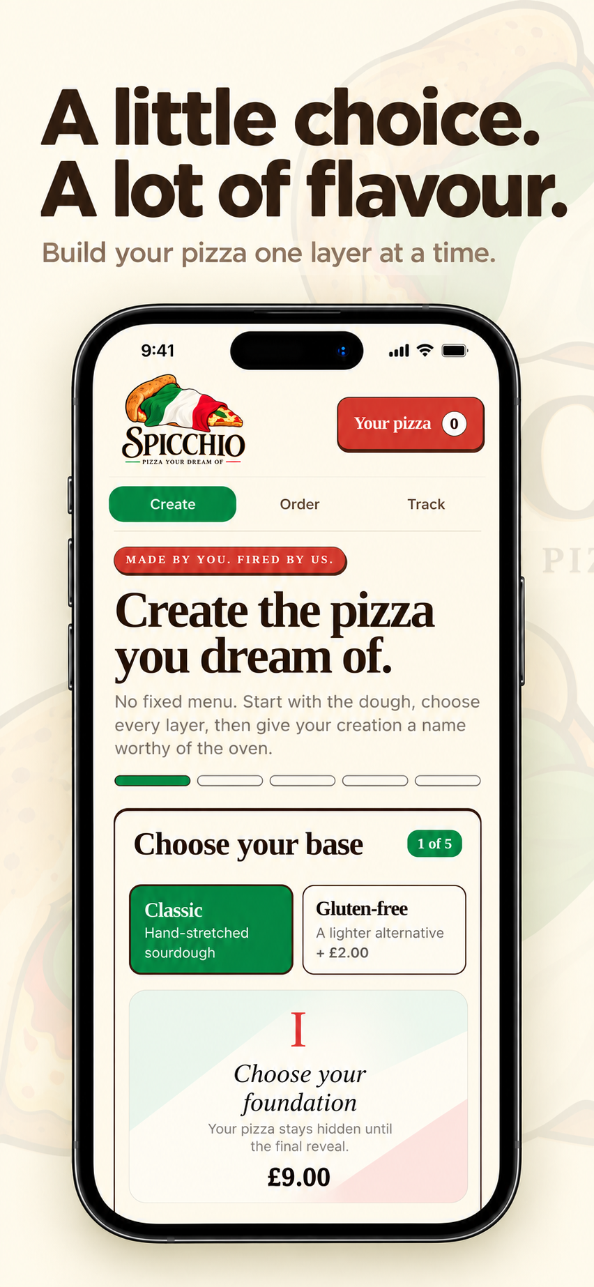 Spicchio pizza base choice screen